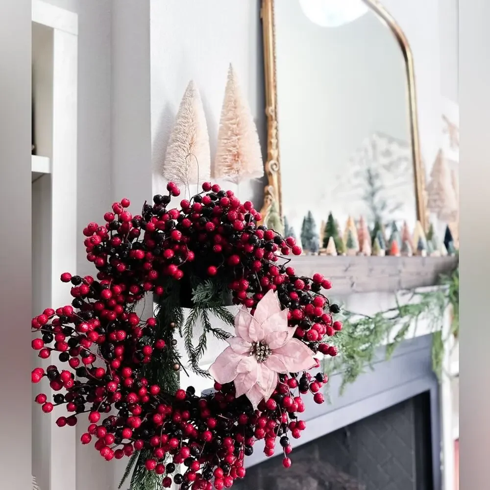 23” artificial crabapple cranberry Christmas grapevine wreath festive holiday